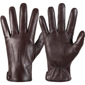 New Genuine Leather Gloves Cashmere Warm Lined Finger Touchscreen Brown for Men